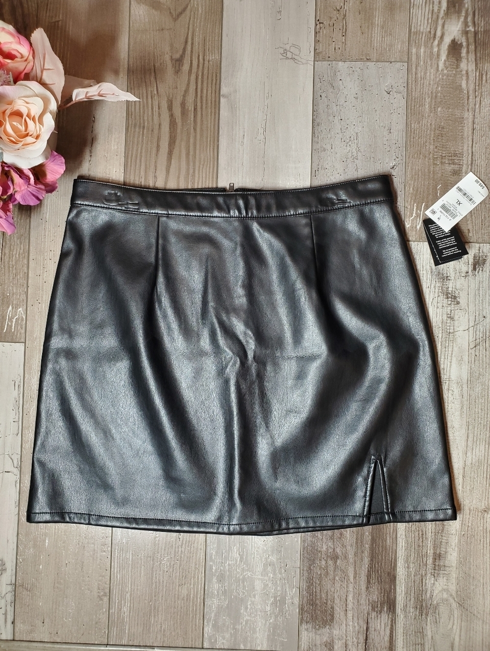 NWT And Now This Black Faux Leather Mini Skirt Women's Size XL